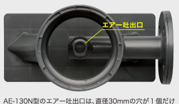 AE-130N型のエアー吐出口は、直径30mmの穴が１個だけ
