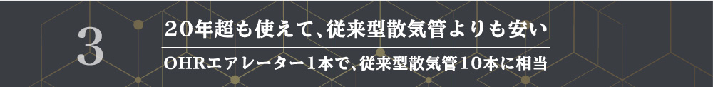 20年超も使えて、従来型散気管よりも安い
OHRエアレーター1本で、従来型散気管10本に相当