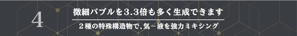 微細バブルを3.3倍も多く生成できます
２種の特殊構造物で、気−液を強力ミキシング