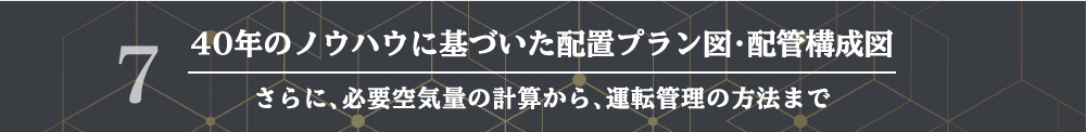 40年のノウハウに基づいた配置プラン図・配管構成図 さらに、必要空気量の計算から、運転管理の方法まで
