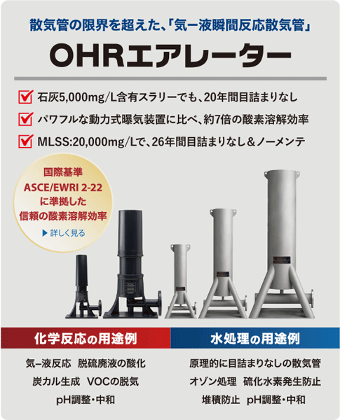 散気管の限界を超えた、「気−液瞬間反応散気管」OHRエアレーター