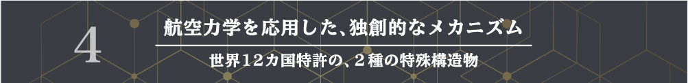 航空力学を応用した、独創的なメカニズム
世界12カ国特許の、２種の特殊構造物